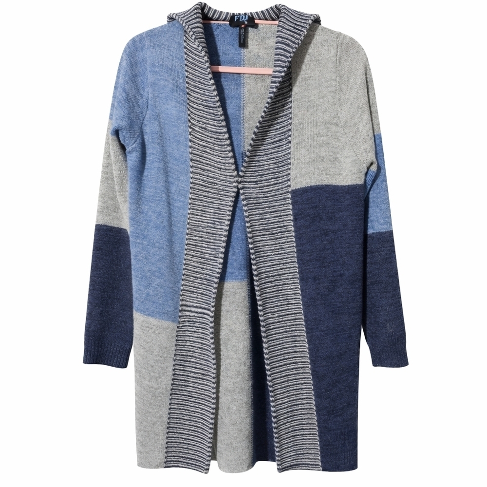 FDJ Cozy Color Block Womens Knit Cardigan With Hood Sz Medium